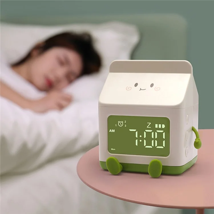 Orologio a Forma di Scatola di Latte Con Snooze Per Bambini a LED Orologio Intelligente di Sveglia Ricaricabile Per Camera da Letto - Verde