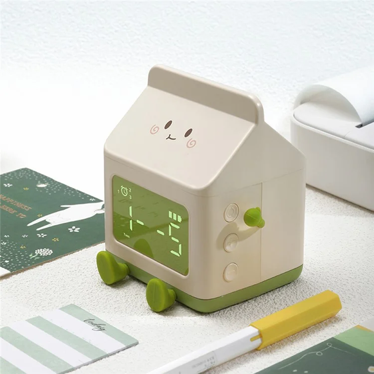 Orologio a Forma di Scatola di Latte Con Snooze Per Bambini a LED Orologio Intelligente di Sveglia Ricaricabile Per Camera da Letto - Verde