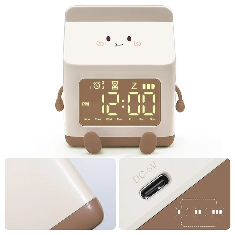 Orologio a Forma di Scatola di Latte Con Snooze Per Bambini a LED Orologio Intelligente di Sveglia Ricaricabile Per Camera da Letto - Verde