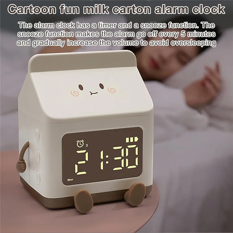 Orologio a Forma di Scatola di Latte Con Snooze Per Bambini a LED Orologio Intelligente di Sveglia Ricaricabile Per Camera da Letto - Verde