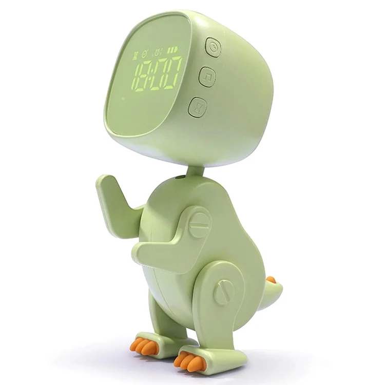 Reloj despertador con forma de dinosaurio para niños, reloj de mesilla con luz de noche, pantalla digital, entrenador de sueño para niños - Verde