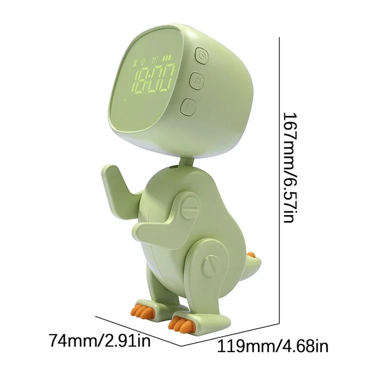 Reloj despertador con forma de dinosaurio para niños, reloj de mesilla con luz de noche, pantalla digital, entrenador de sueño para niños - Verde