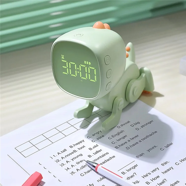 Reloj despertador con forma de dinosaurio para niños, reloj de mesilla con luz de noche, pantalla digital, entrenador de sueño para niños - Verde