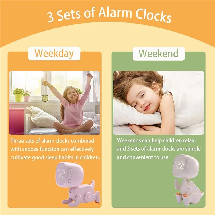 Reloj despertador con forma de dinosaurio para niños, reloj de mesilla con luz de noche, pantalla digital, entrenador de sueño para niños - Verde