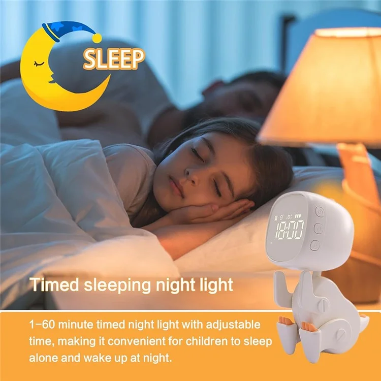 Reloj despertador con forma de dinosaurio para niños, reloj de mesilla con luz de noche, pantalla digital, entrenador de sueño para niños - Verde