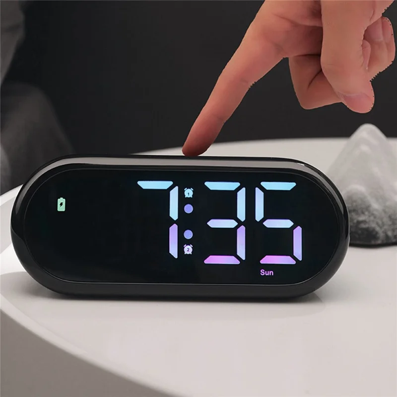 LED Large Display Digital Clock Adjustable Brightness RGB Color Changing Alarm Clock for Home