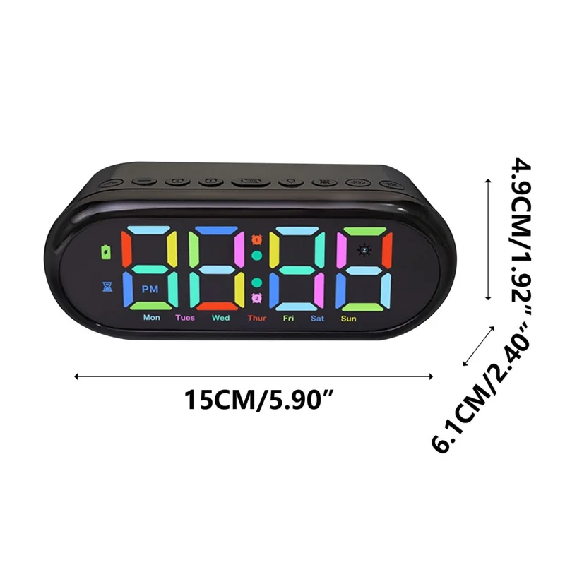 LED Large Display Digital Clock Adjustable Brightness RGB Color Changing Alarm Clock for Home