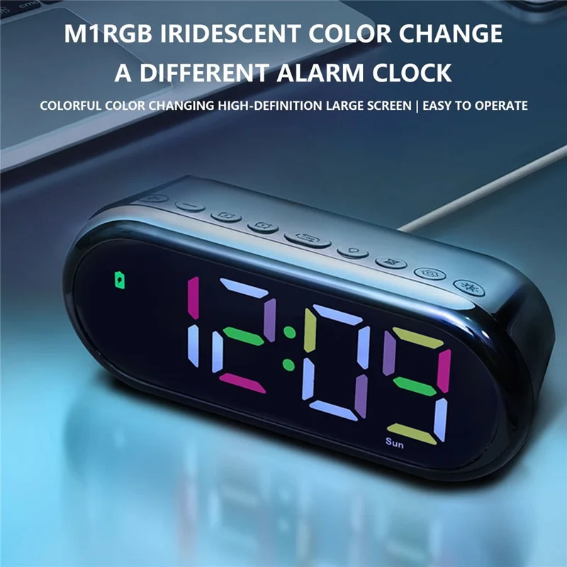 LED Large Display Digital Clock Adjustable Brightness RGB Color Changing Alarm Clock for Home