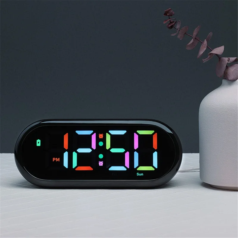 LED Large Display Digital Clock Adjustable Brightness RGB Color Changing Alarm Clock for Home