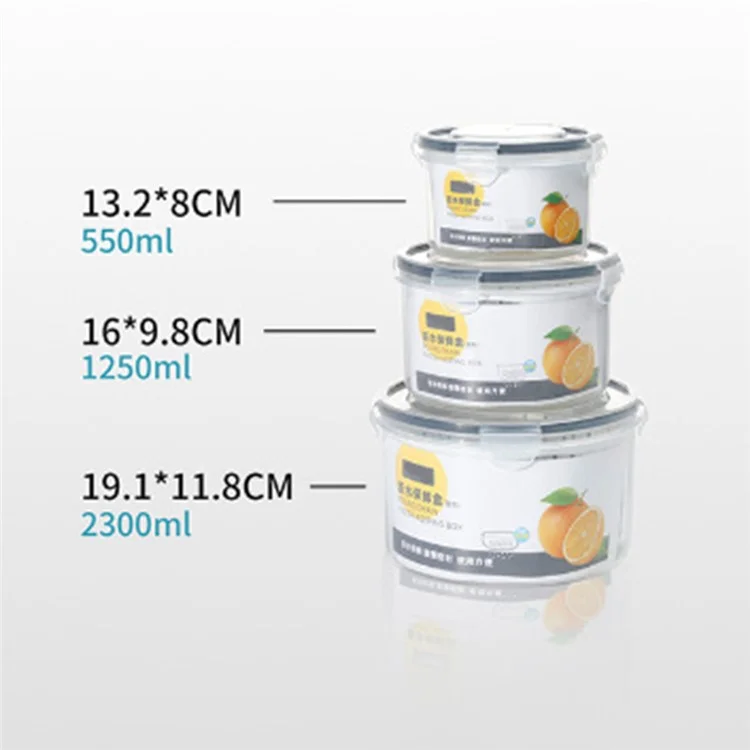 3Pzas Caja de Almacenamiento de Refrigerador Redonda Transparente Canasta de Drenaje Caja de Mantenimiento de Frescura de Frutas y Verduras (Libre de BPA, No FDA)