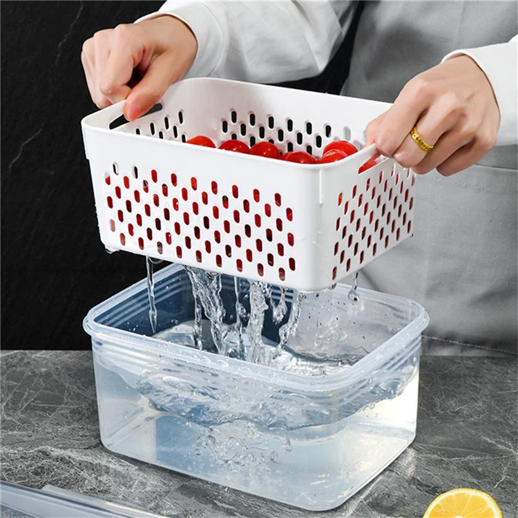 Juego de 3 cajas de almacenamiento para frigorífico, rectangulares, transparentes, con cesta de drenaje para frutas y verduras (sin BPA, sin FDA)