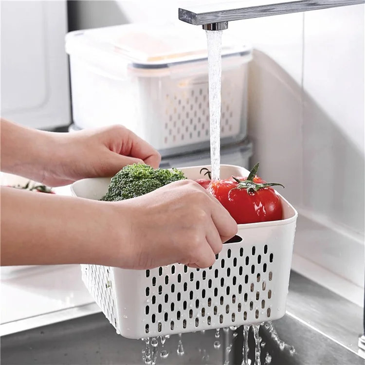 Juego de 3 cajas de almacenamiento para frigorífico, rectangulares, transparentes, con cesta de drenaje para frutas y verduras (sin BPA, sin FDA)
