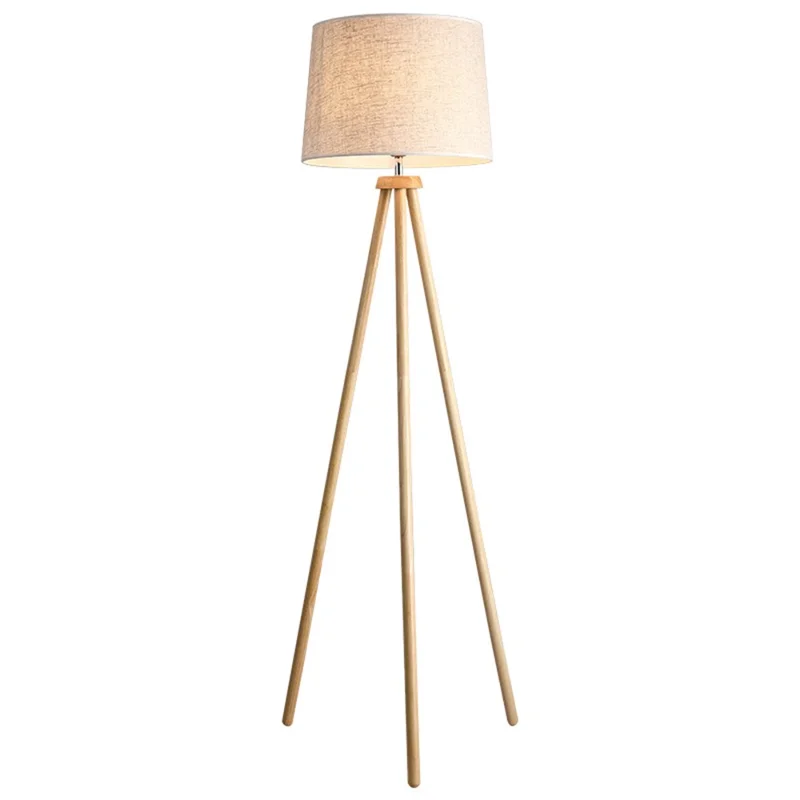 Nordic Wooden Bracket Floor Lamp Living Room Bedroom Bedside Lamp Modern Simple Vertical Lamp, Three-Color Light Source, EU Plug - Style A
