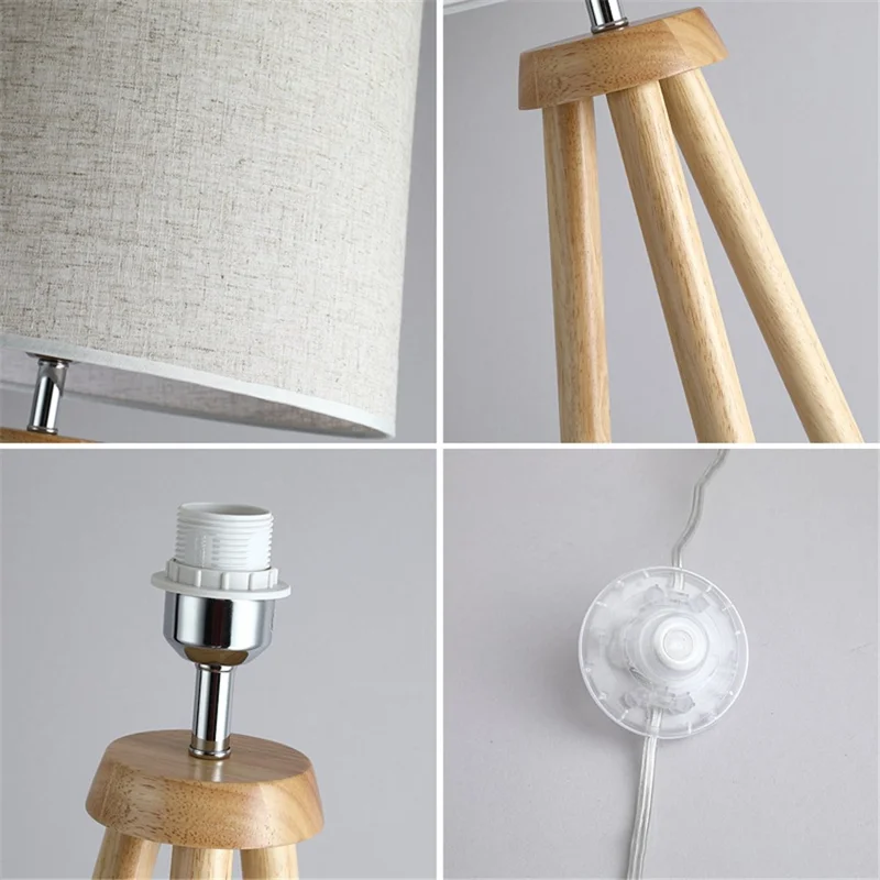 Nordic Wooden Bracket Floor Lamp Living Room Bedroom Bedside Lamp Modern Simple Vertical Lamp, Three-Color Light Source, EU Plug - Style A