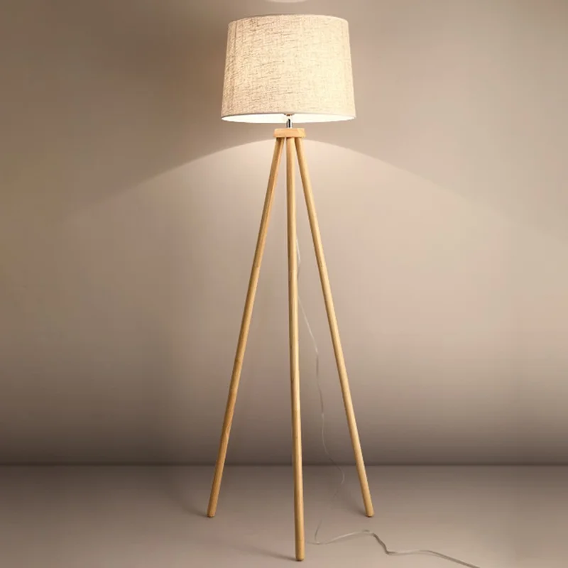 Nordic Wooden Bracket Floor Lamp Living Room Bedroom Bedside Lamp Modern Simple Vertical Lamp, Three-Color Light Source, EU Plug - Style A