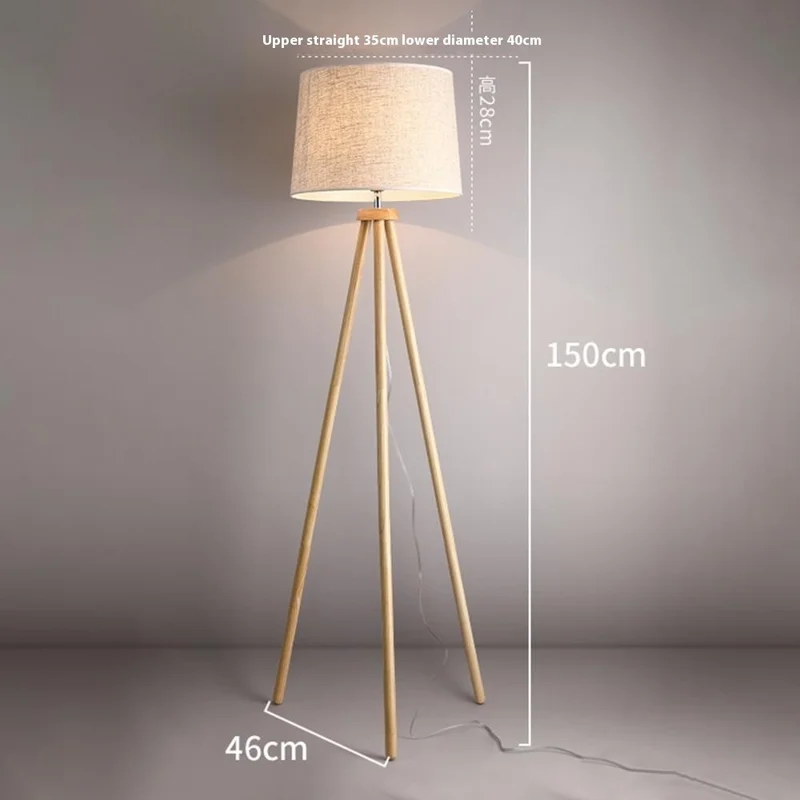 Nordic Wooden Bracket Floor Lamp Living Room Bedroom Bedside Lamp Modern Simple Vertical Lamp, Three-Color Light Source, EU Plug - Style A