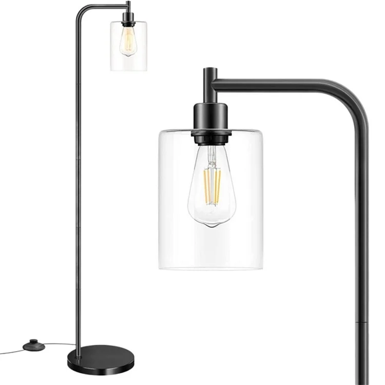 Office Home Iron Art Pavimento Retro Simple Glass Bulb Vertical Floor Lampada Con Lampadina da 6w, Spina ue - Nero