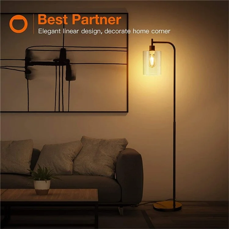 Office Home Iron Art Pavimento Retro Simple Glass Bulb Vertical Floor Lampada Con Lampadina da 6w, Spina ue - Nero