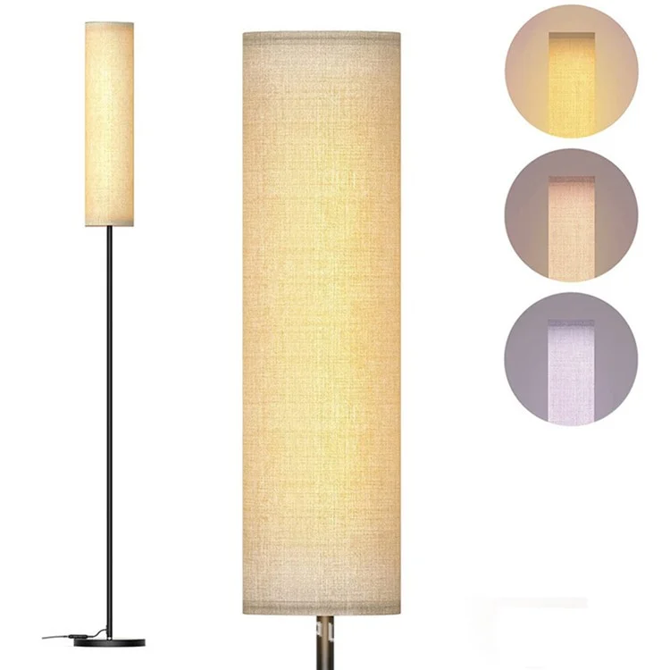 Linen Lampshade Standing Lamp Study Room Bedroom LED Floor Lamp with 3 Color Temperature Bulb, EU Plug