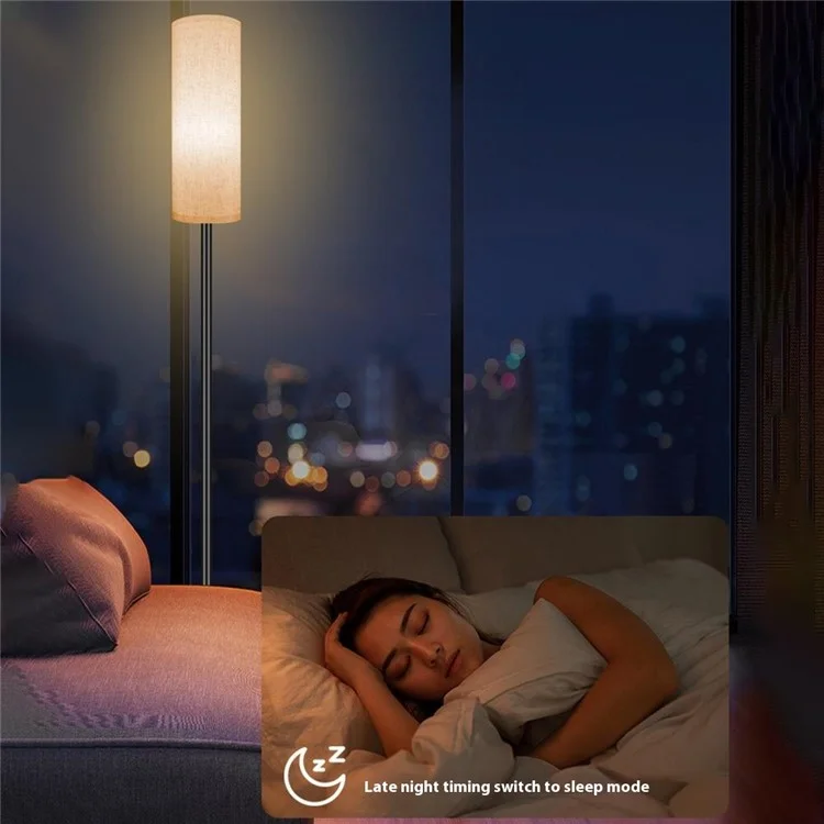 Linen Lampshade Standing Lamp Study Room Bedroom LED Floor Lamp with 3 Color Temperature Bulb, EU Plug