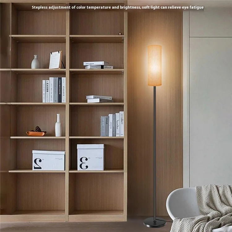 Linen Lampshade Standing Lamp Study Room Bedroom LED Floor Lamp with 3 Color Temperature Bulb, EU Plug