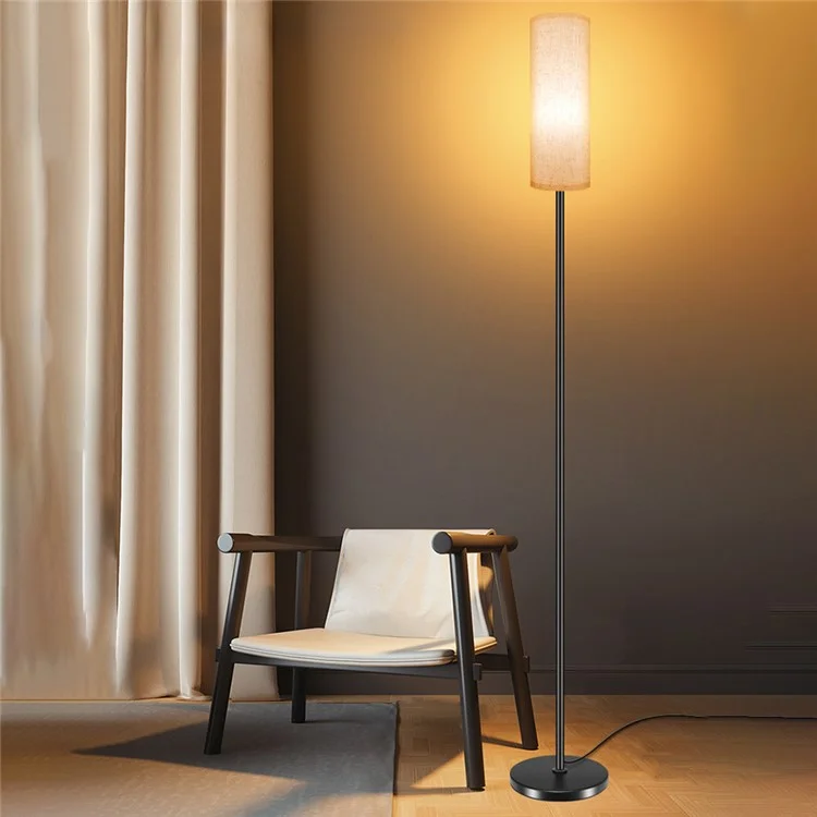 Linen Lampshade Standing Lamp Study Room Bedroom LED Floor Lamp with 3 Color Temperature Bulb, EU Plug