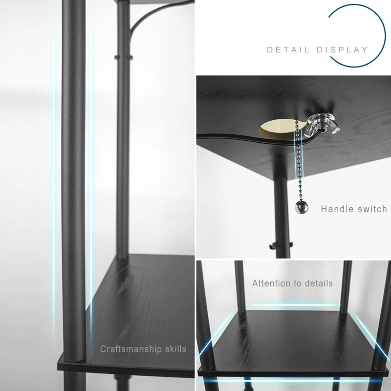 Square Cloth Lampshade Floor Lamp Storage Rack Bookshelf Lamp with 9W Three-Color Light Bulb, EU Plug