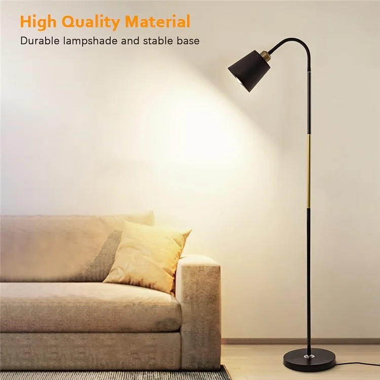 Lámpara de pie moderna de 15 W con manguera flexible, bombilla E27 LED y base de PVC para sala de estar y dormitorio - Negro