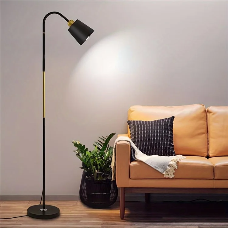 Lámpara de pie moderna de 15 W con manguera flexible, bombilla E27 LED y base de PVC para sala de estar y dormitorio - Negro
