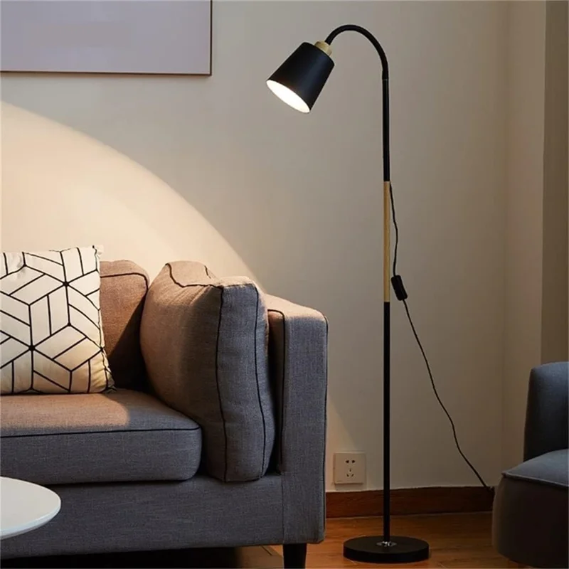 12W Modern Floor Lamp Flexible Hose E27 Bulb LED Light with PVC Base for Living Room Bedroom - Black
