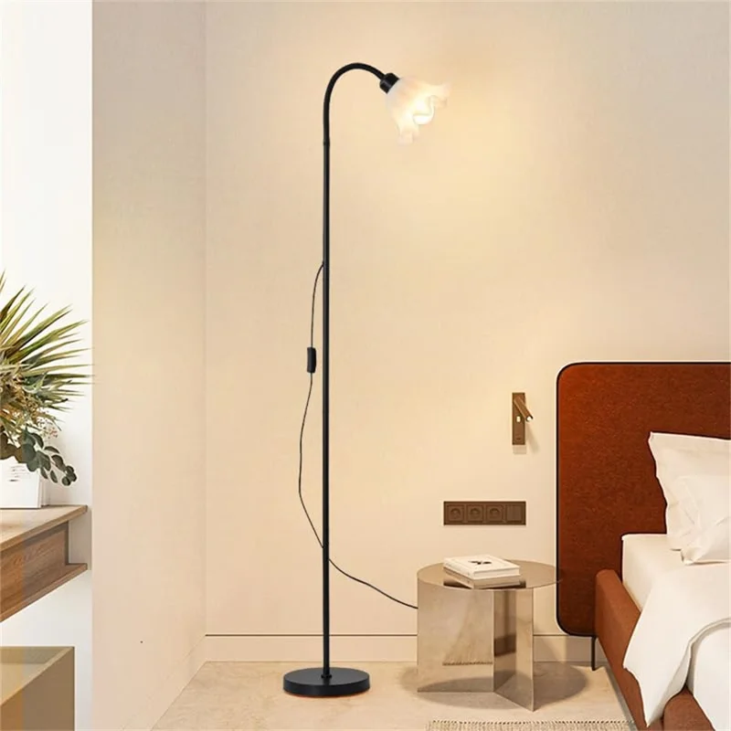 12W Modern Floor Lamp Flexible Hose E27 Bulb LED Light with PVC Base for Living Room Bedroom - Black