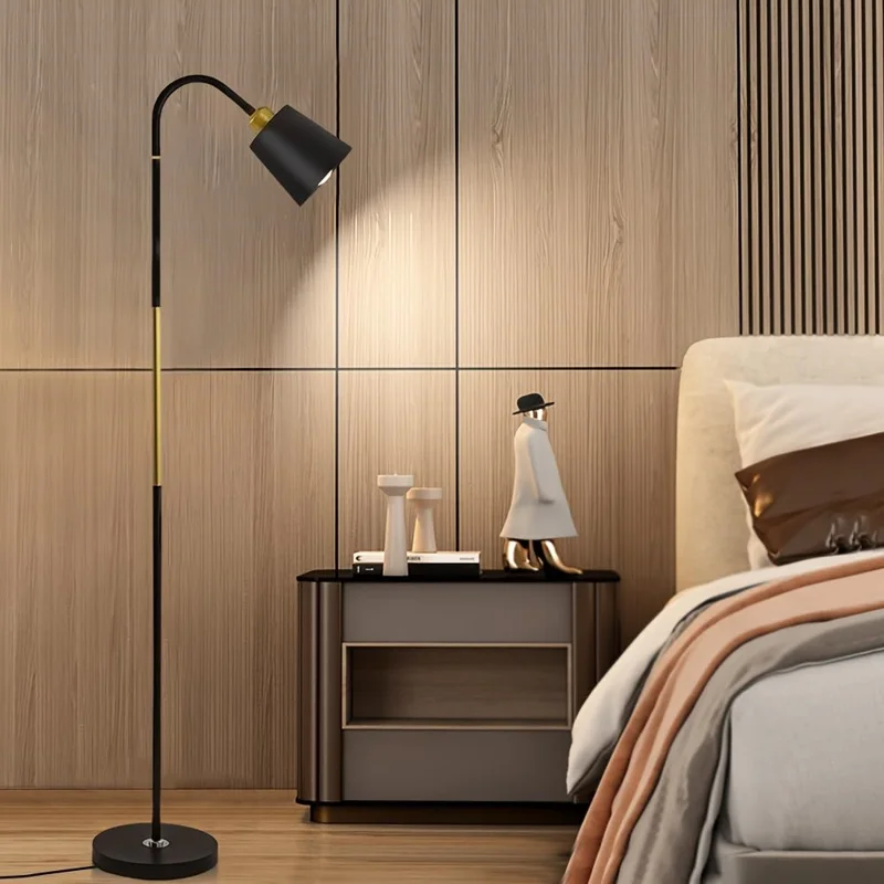 12W Modern Floor Lamp Flexible Hose E27 Bulb LED Light with PVC Base for Living Room Bedroom - Black