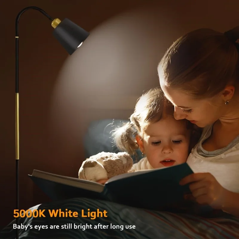 12W Modern Floor Lamp Flexible Hose E27 Bulb LED Light with PVC Base for Living Room Bedroom - Black