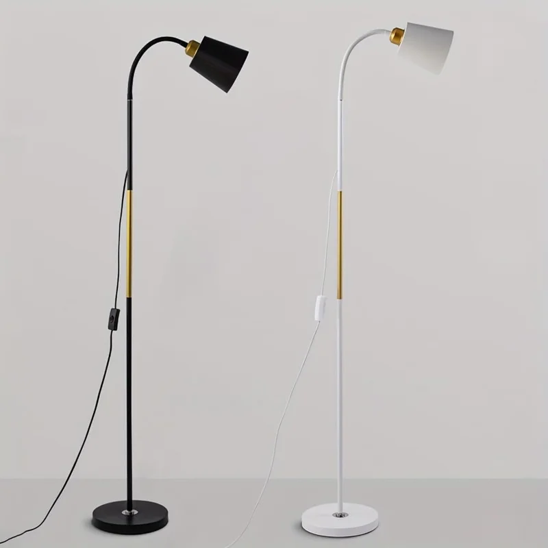 12W Modern Floor Lamp Flexible Hose E27 Bulb LED Light with PVC Base for Living Room Bedroom - Black