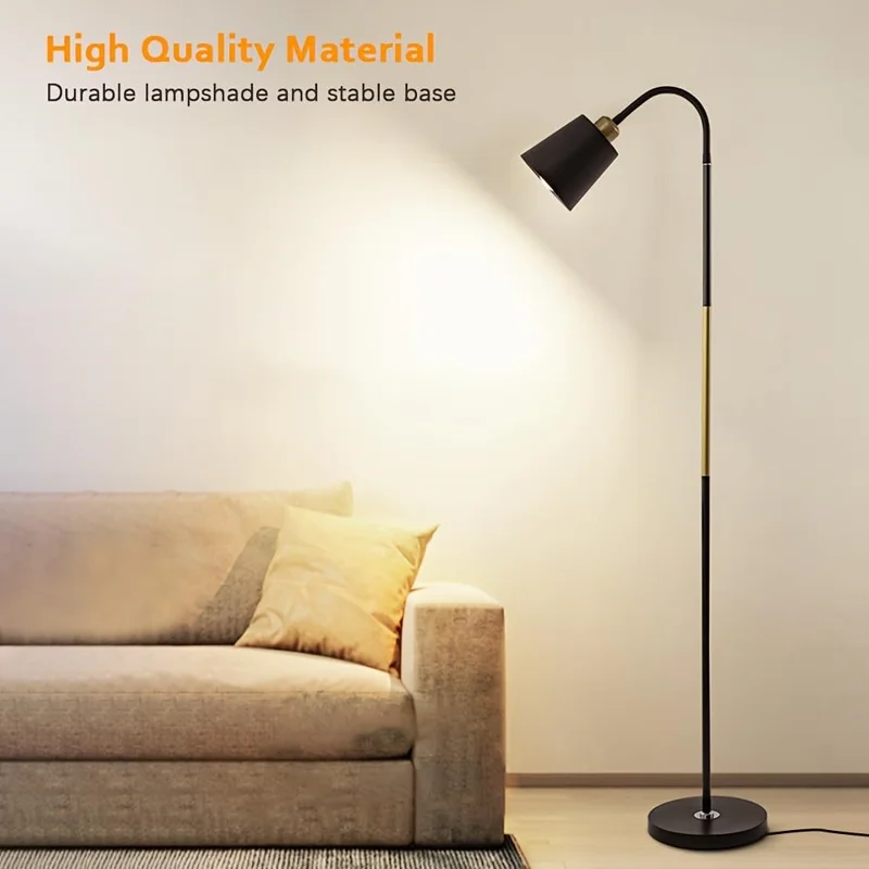 5W Modern Floor Lamp Flexible Hose E27 Bulb LED Light with PVC Base for Living Room Bedroom - Black