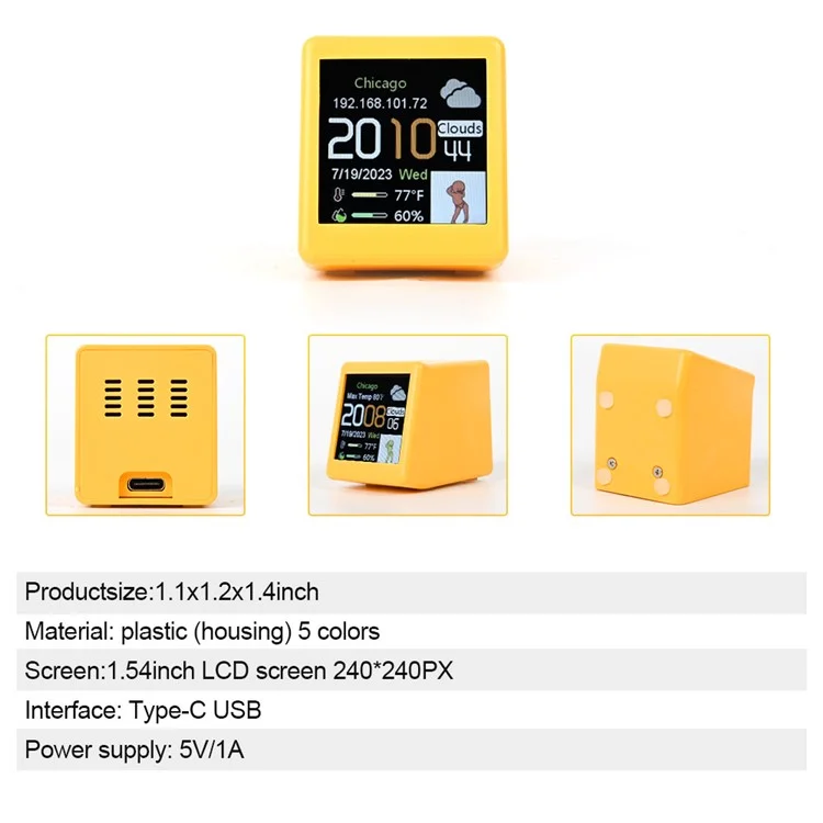 Animation Electronic Album Smart Clock de 1,54 Pouce Station de Prévision Météorologique WiFi (CE / Certifié Rohs) - Orange