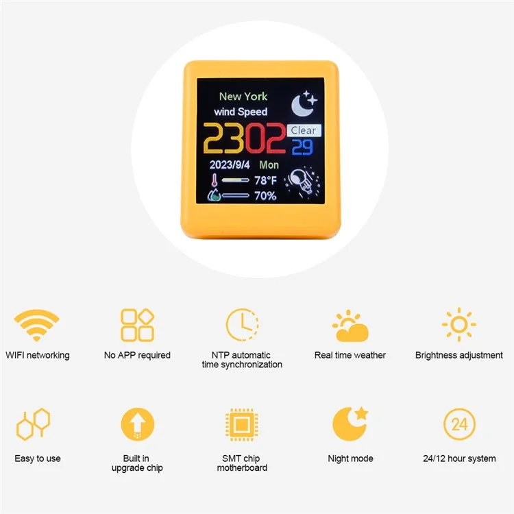 Animation Electronic Album Smart Clock de 1,54 Pouce Station de Prévision Météorologique WiFi (CE / Certifié Rohs) - Orange