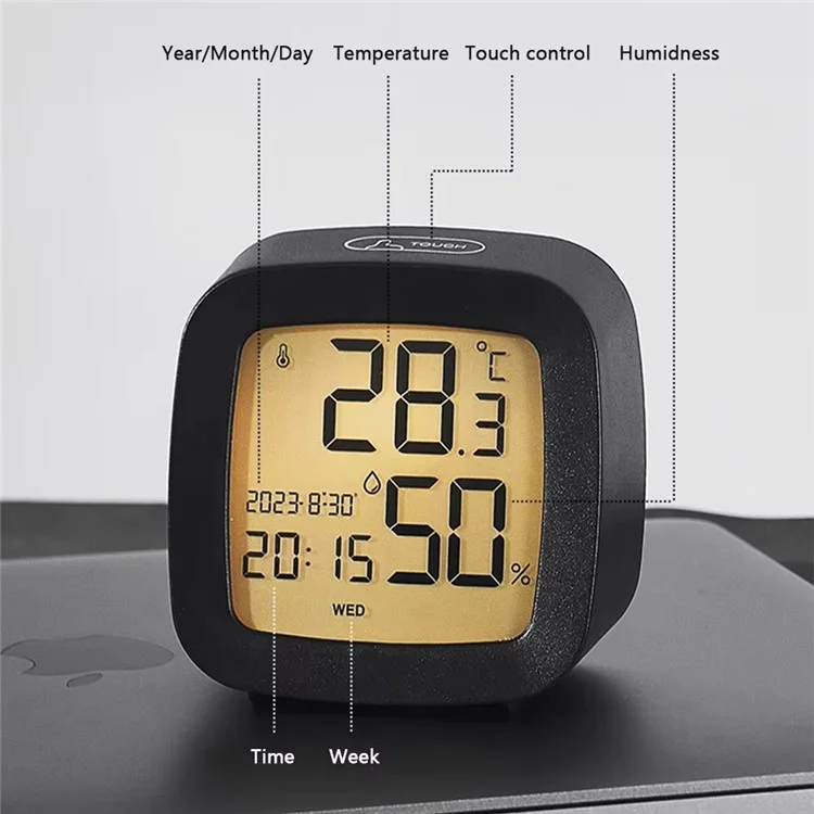 Digital Alarm Clock with Backlight Battery Operated Temperature Humidity Monitor Alarm Clock - 2306 Black