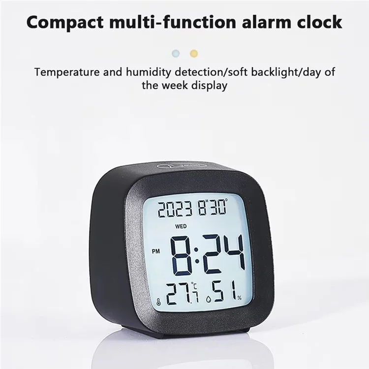 Digital Alarm Clock with Backlight Battery Operated Temperature Humidity Monitor Alarm Clock - 2306 Black