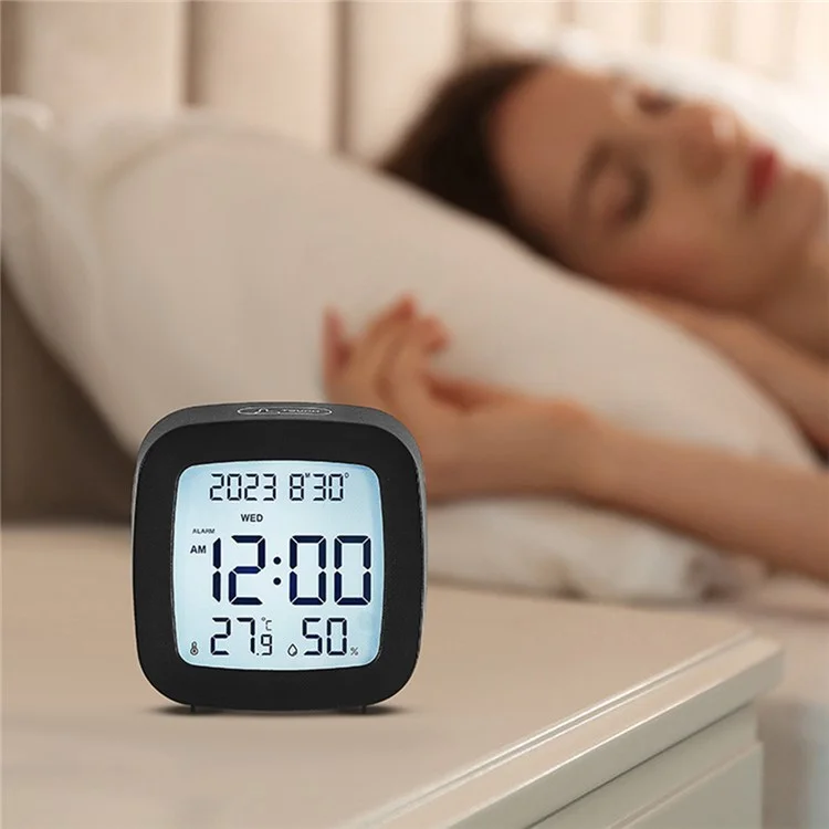 Digital Alarm Clock with Backlight Battery Operated Temperature Humidity Monitor Alarm Clock - 2306 Black