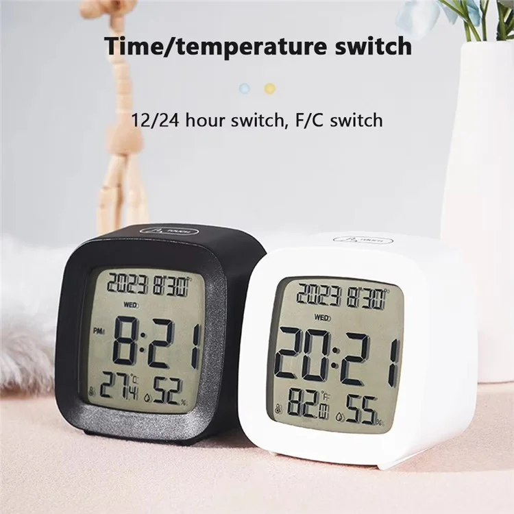 Digital Alarm Clock with Backlight Battery Operated Temperature Humidity Monitor Alarm Clock - 2306 Black