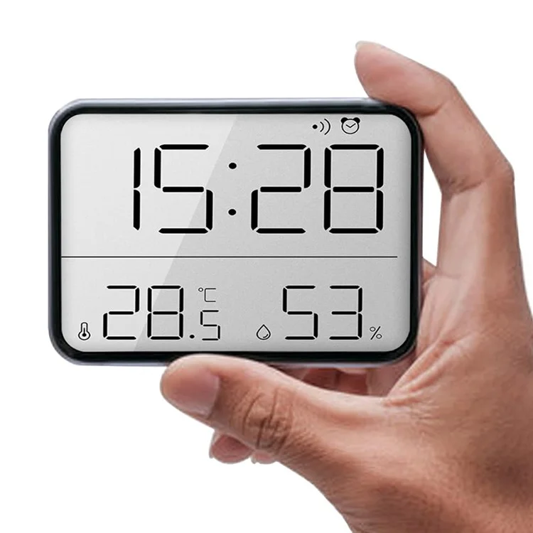 Digital Alarm Clock LCD Electric Clock with Calendar Temperature and Humidity for Living Room, Bedroom,Office - Black
