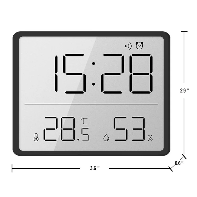 Digital Alarm Clock LCD Electric Clock with Calendar Temperature and Humidity for Living Room, Bedroom,Office - Black