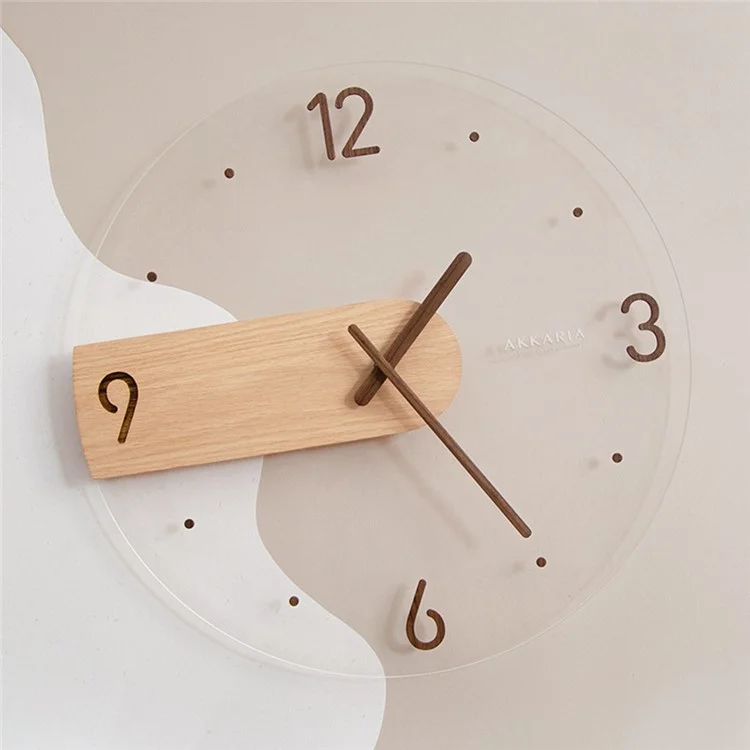 Wall Clock Modern Walnut Dial Glass Clear Glass Clocks Battery Operated Ultra-Quiet Movement for Bedroom, Study