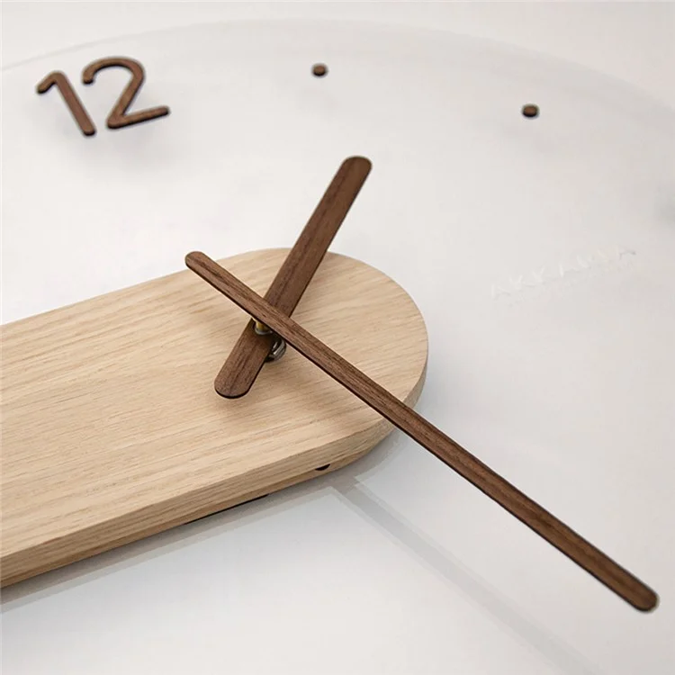 Wall Clock Modern Walnut Dial Glass Clear Glass Clocks Battery Operated Ultra-Quiet Movement for Bedroom, Study