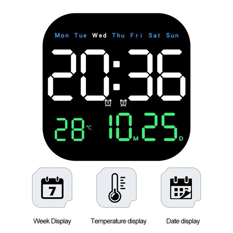 10.55 inch Digital Large Display Clock Electronic Clock with Date / Month / Temperature LED Display for Desk / Wall - Blue  /  White  /  Green