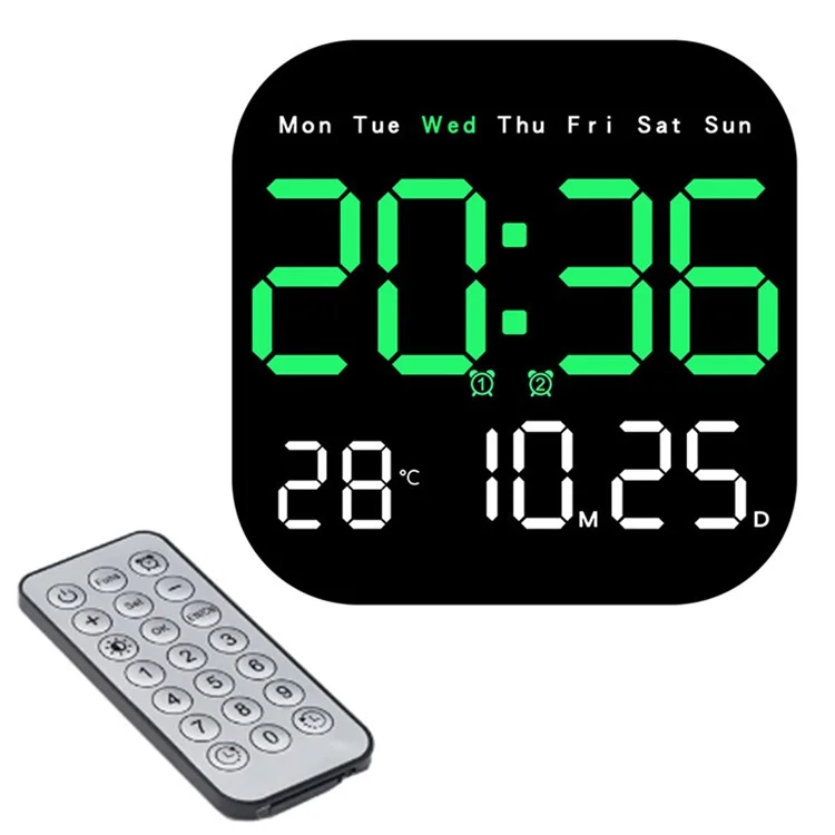 Horloge Électronique de 10,55 Pouces à Grande Affichage Numérique Avec Date / Mois / Affichage LED de Température Pour le Bureau / Mur - Vert
