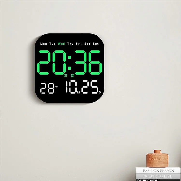 Horloge Électronique de 10,55 Pouces à Grande Affichage Numérique Avec Date / Mois / Affichage LED de Température Pour le Bureau / Mur - Vert