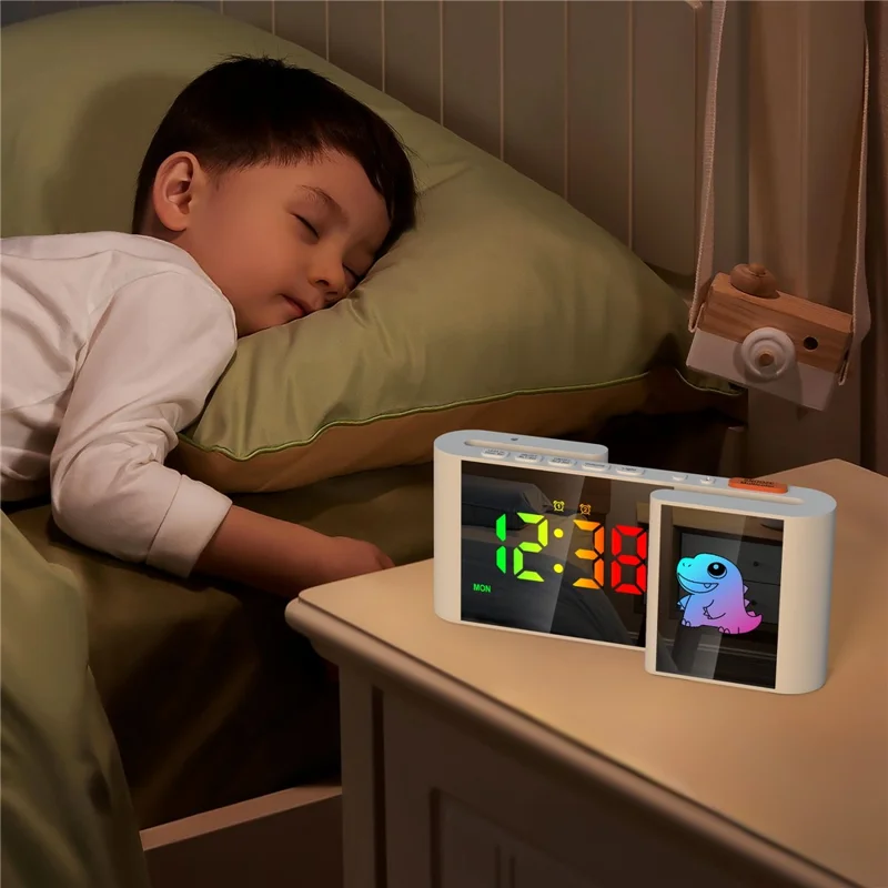 EN8837-C 6 inch LED Dimming Electronic Clock Dual Screen Alarm Cock with RGB Night Light - Black  /  Cat
