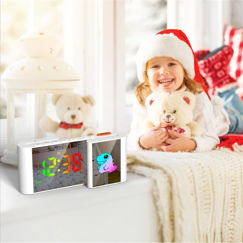 EN8837-C 6 inch LED Dimming Electronic Clock Dual Screen Alarm Cock with RGB Night Light - Black  /  Cat